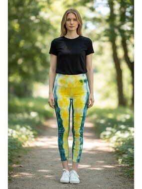 Lysse Womens Size Medium Tie-Dye High-Waisted Leggings Bright Colors Comfortable